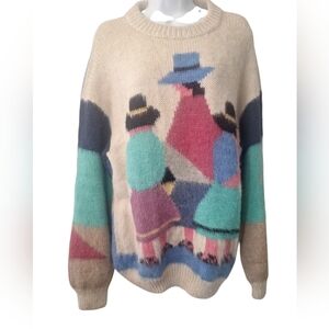 Chompas Alpaca wool fuzzy, colorful sweater made on Peru size L/ XL